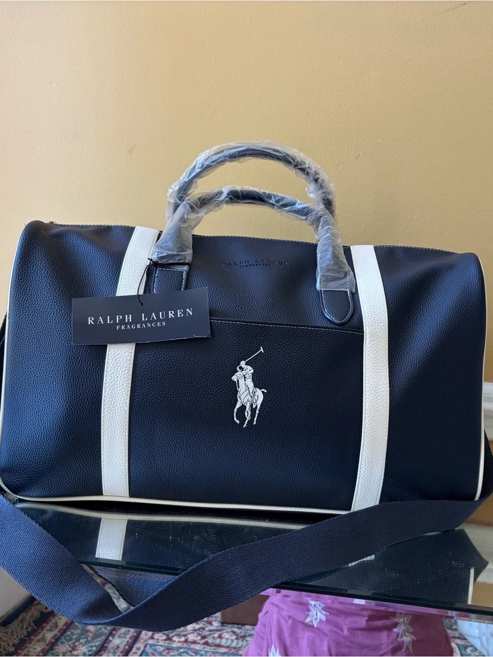 Ralph Lauren Navy Duffel with White Polo Emblem